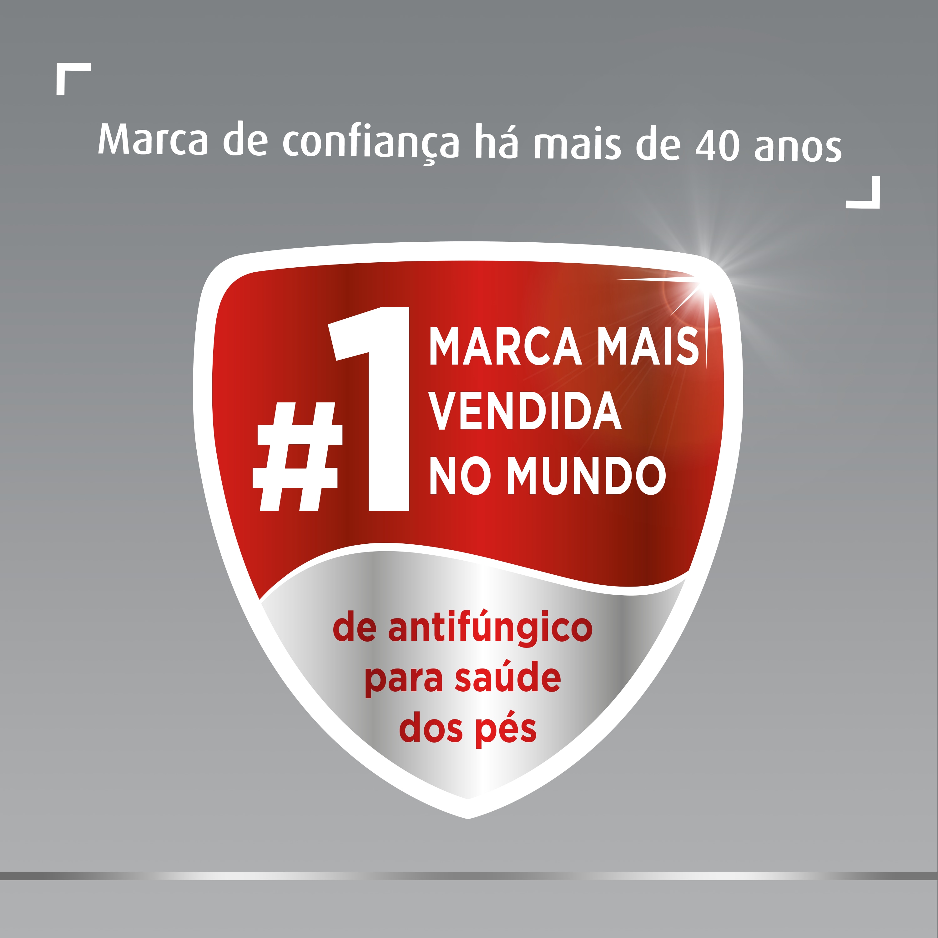 Selo da marca de saúde do pé antifúngica Canesten mais vendida da Europa, com legenda no topo: Marca de confiança há mais de 40 anos